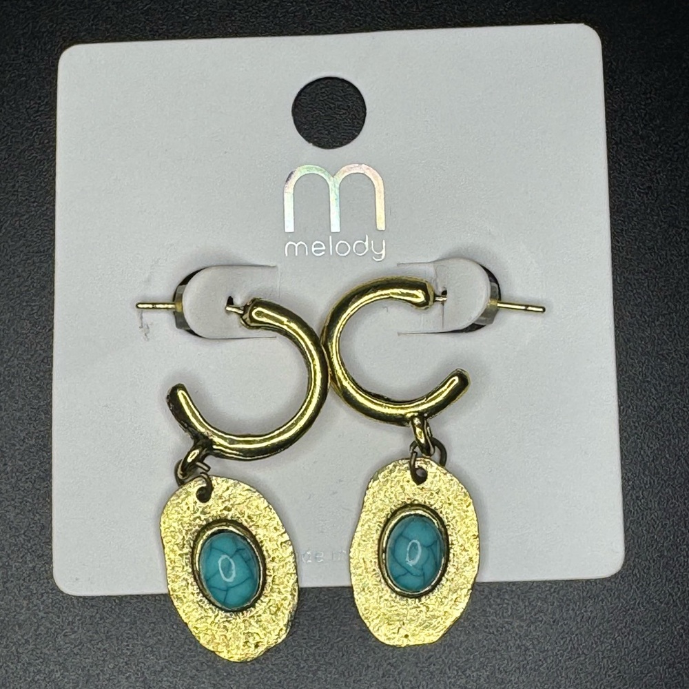 NWT EARRINGS BRASS AND TURQUOISE - Picture 3 of 4